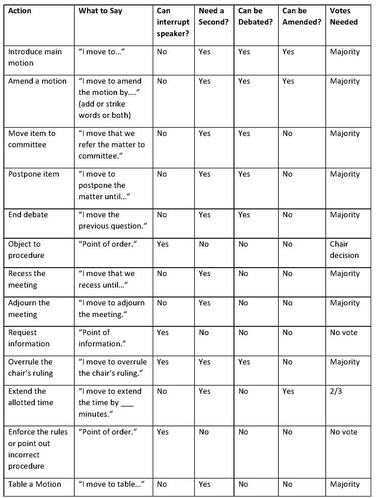 Rules Of Order Cheat Sheet