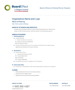 Meeting minutes template for a board of directors